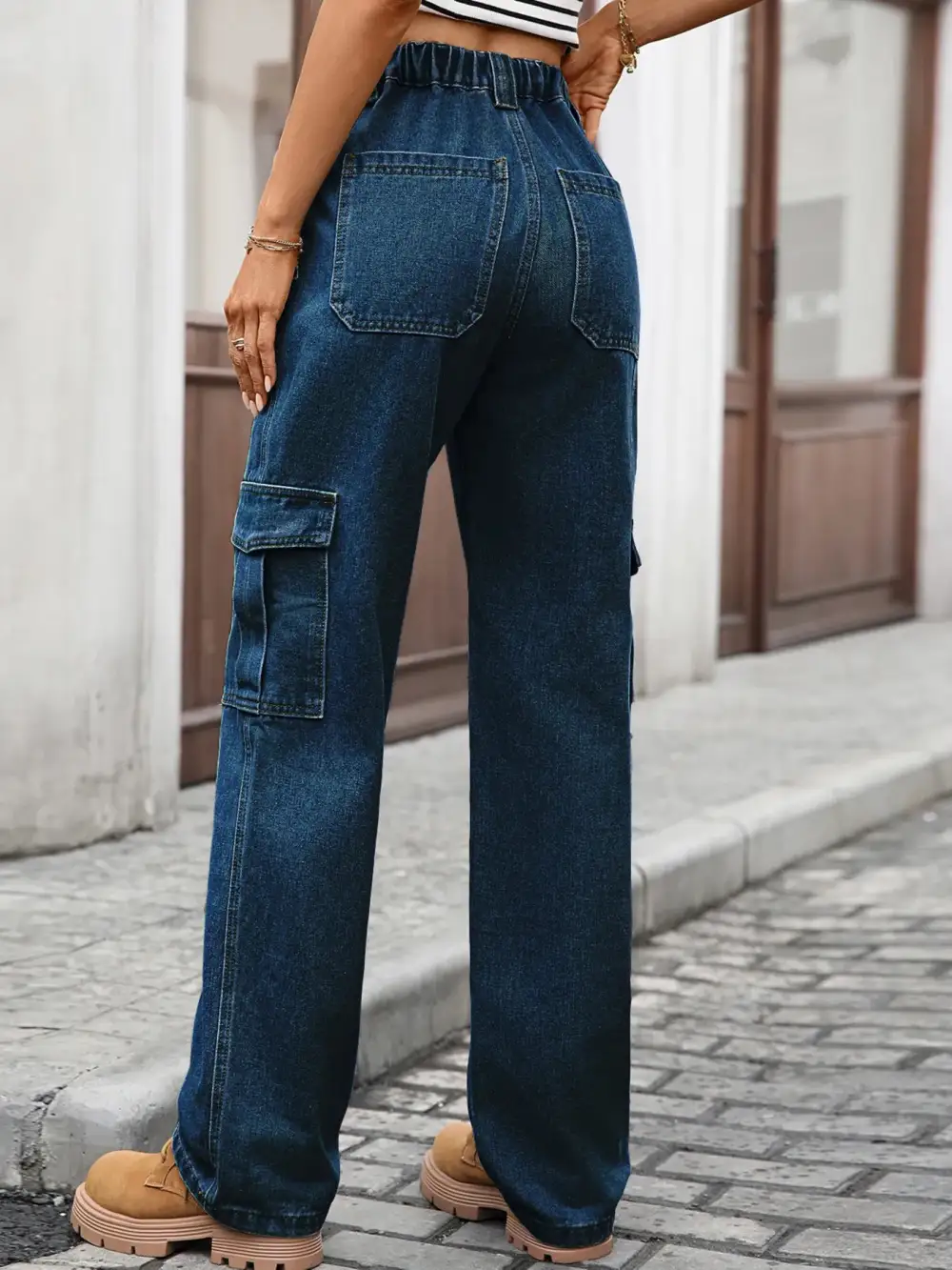 Versatile High Waist Cargo Denim Jeans