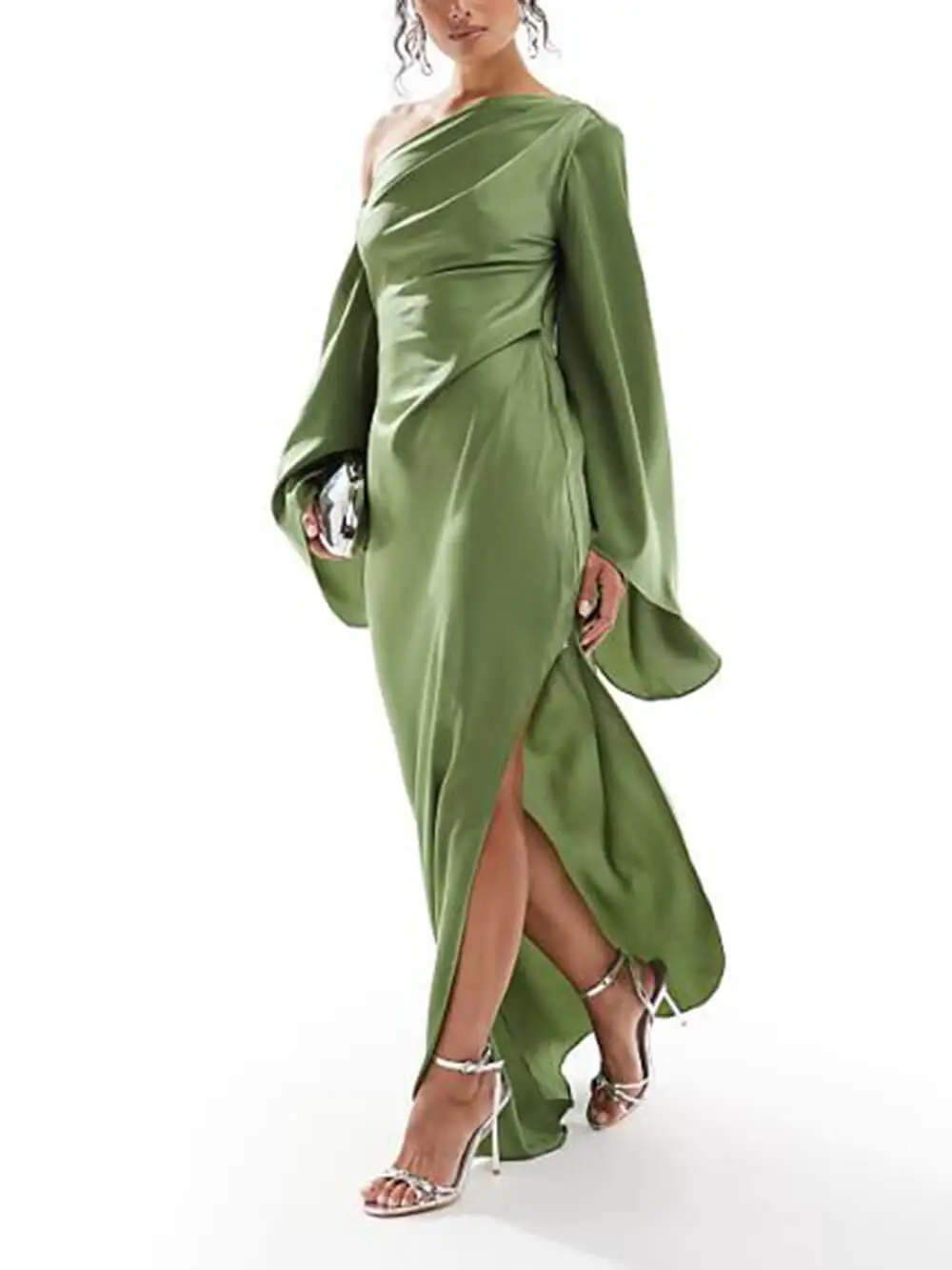 Asymmetric One Shoulder Bell Maxi Dress
