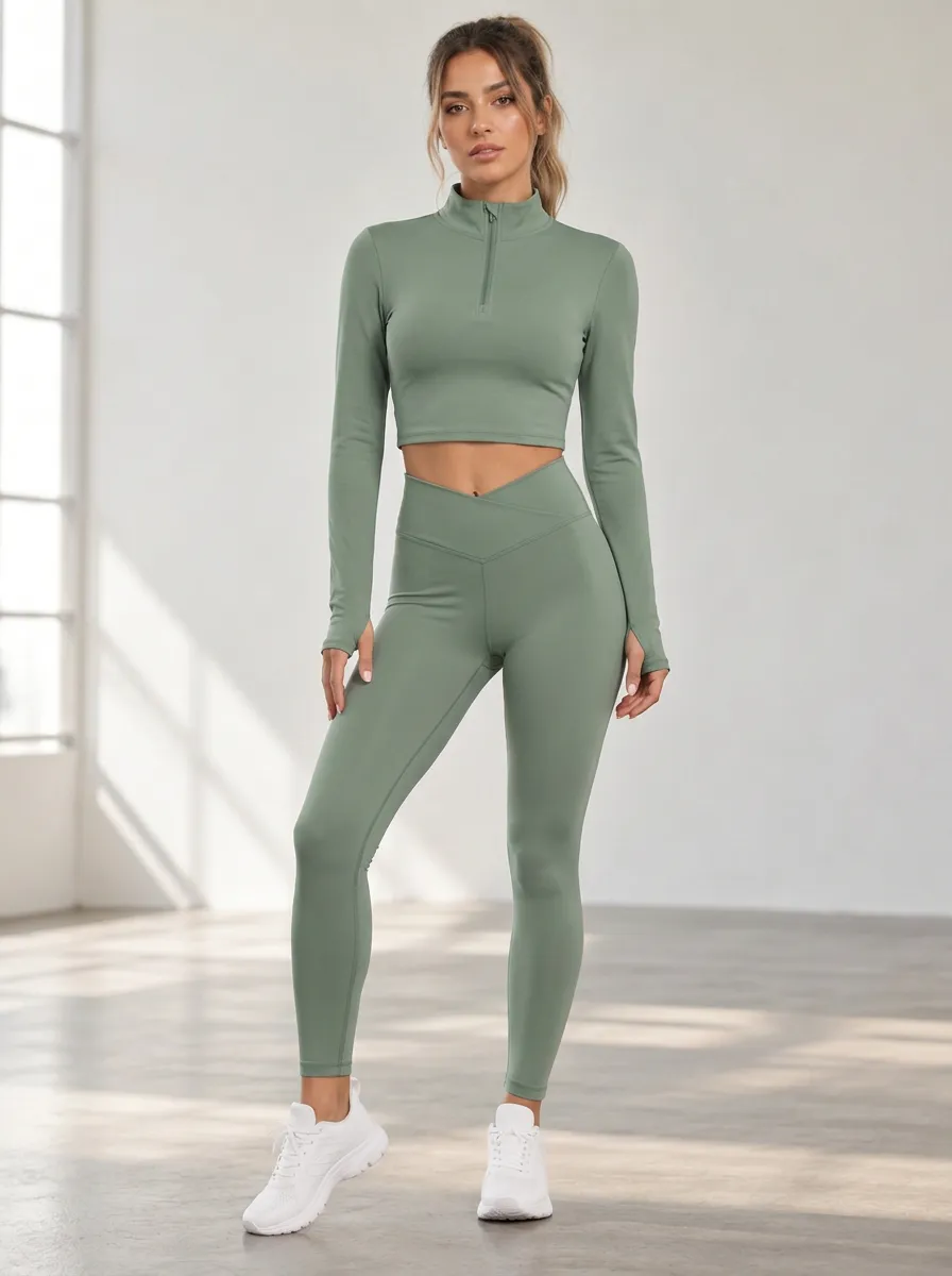 Women's V-Waist Crop Top Leggings Set