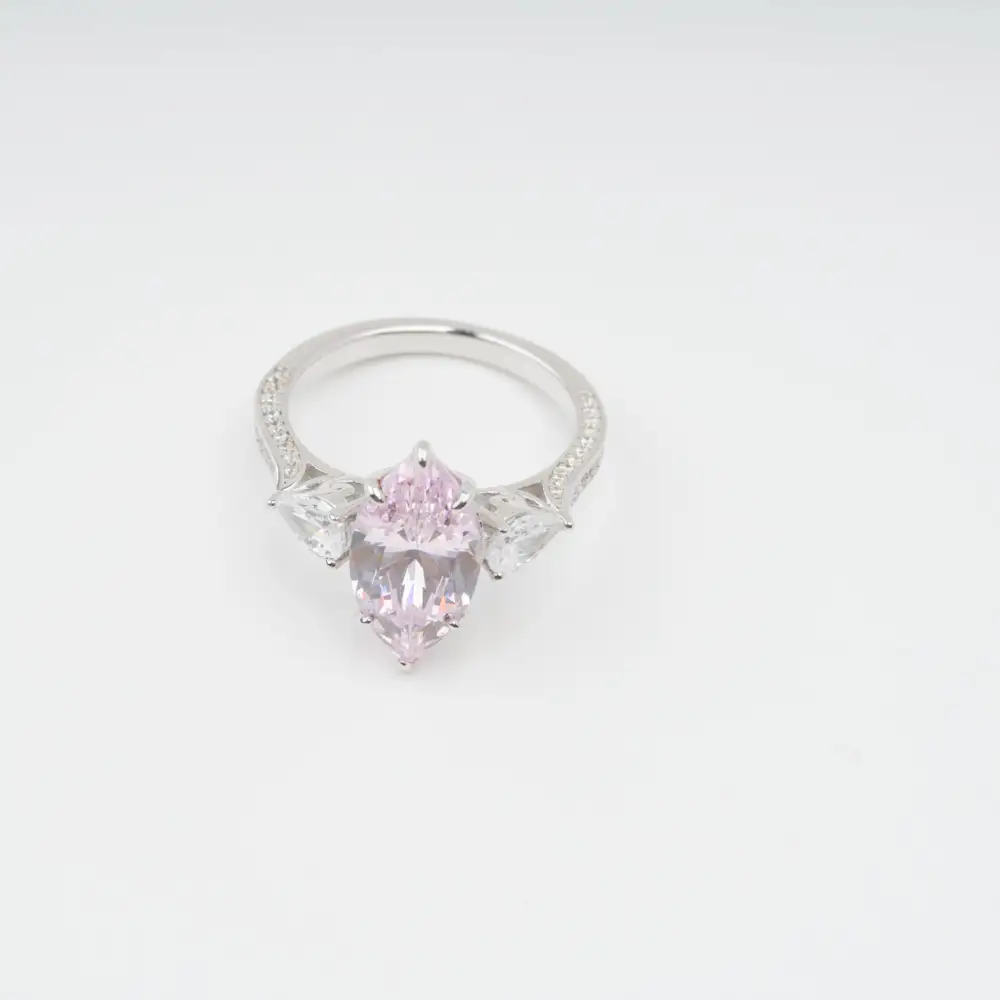 Pink Crystal Embellished Sterling Silver Ring