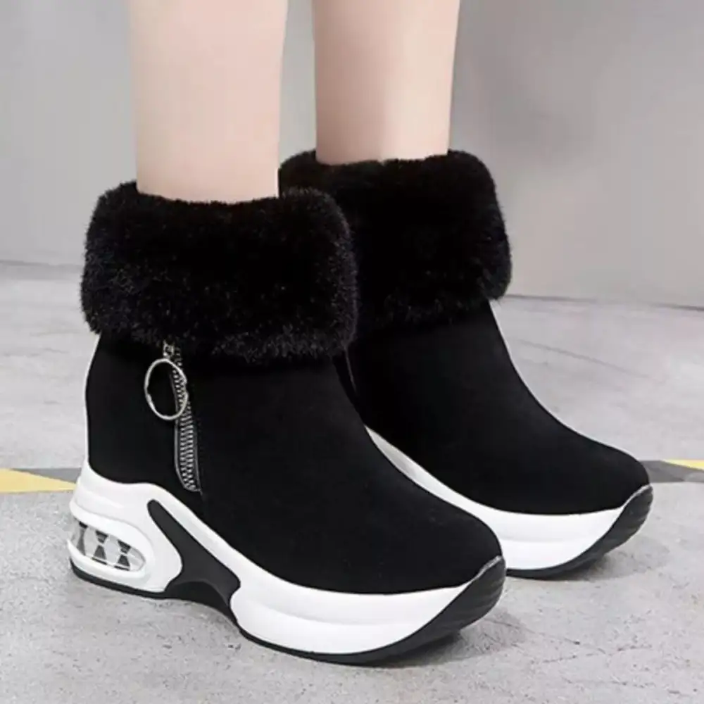 Fuzzy Side-Zip Platform Ankle Boots