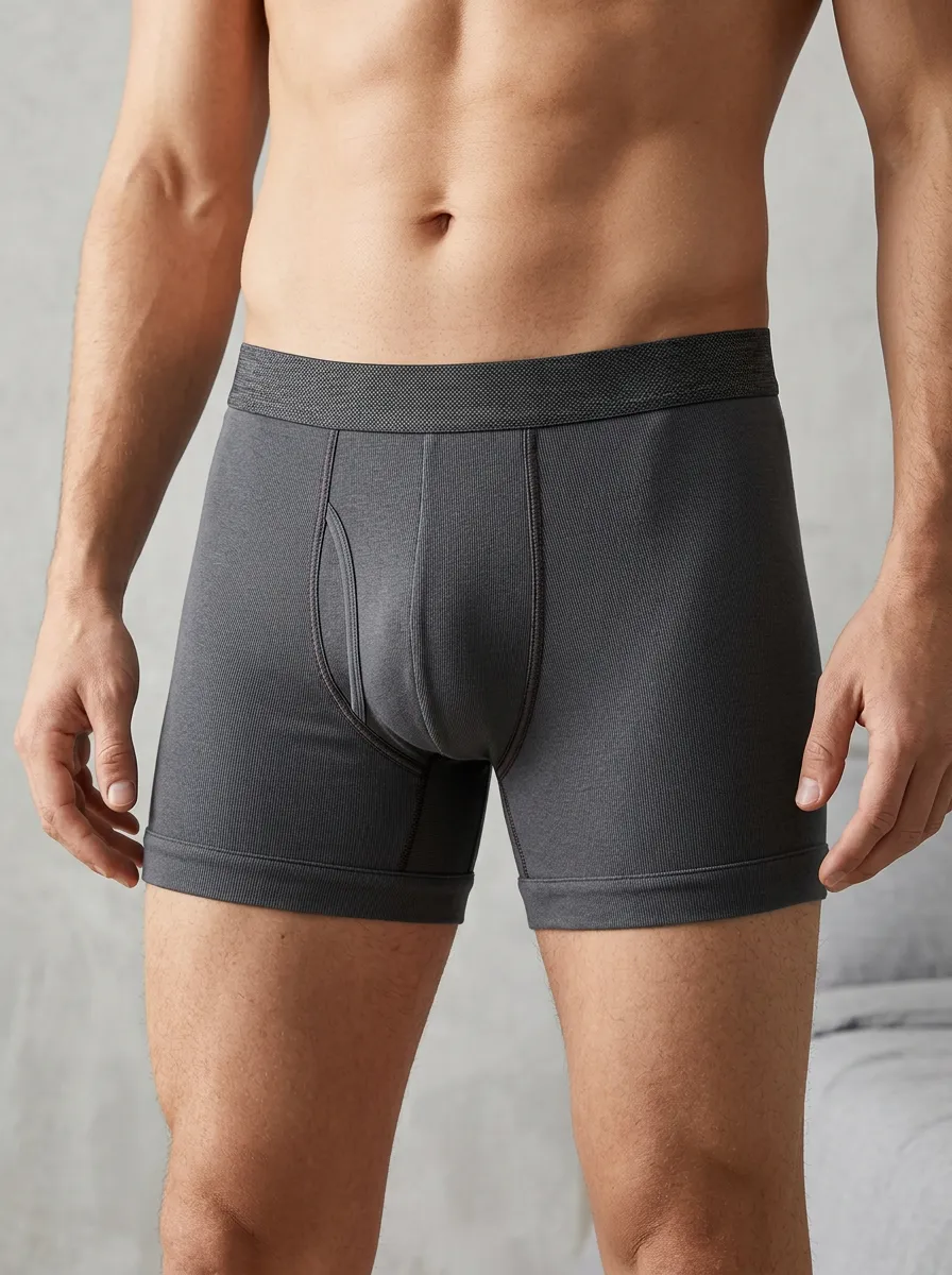 Supportive-Look Ribbed Cotton Core Style Men's Boxer Briefs