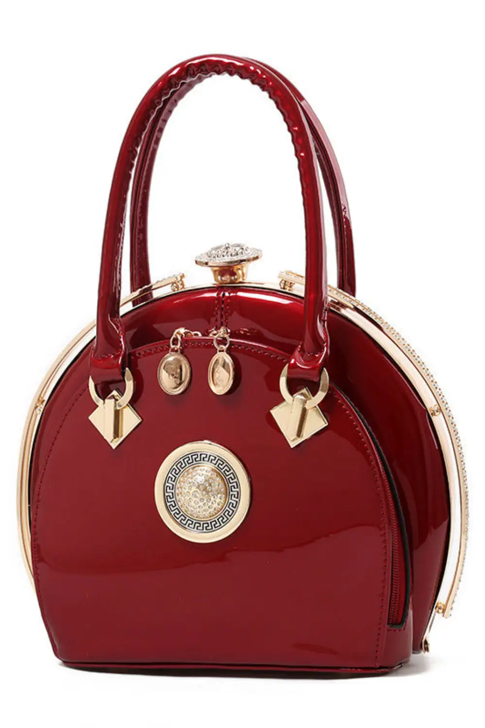 Glossy Black Round Handbag - Vintage Glam Aesthetic