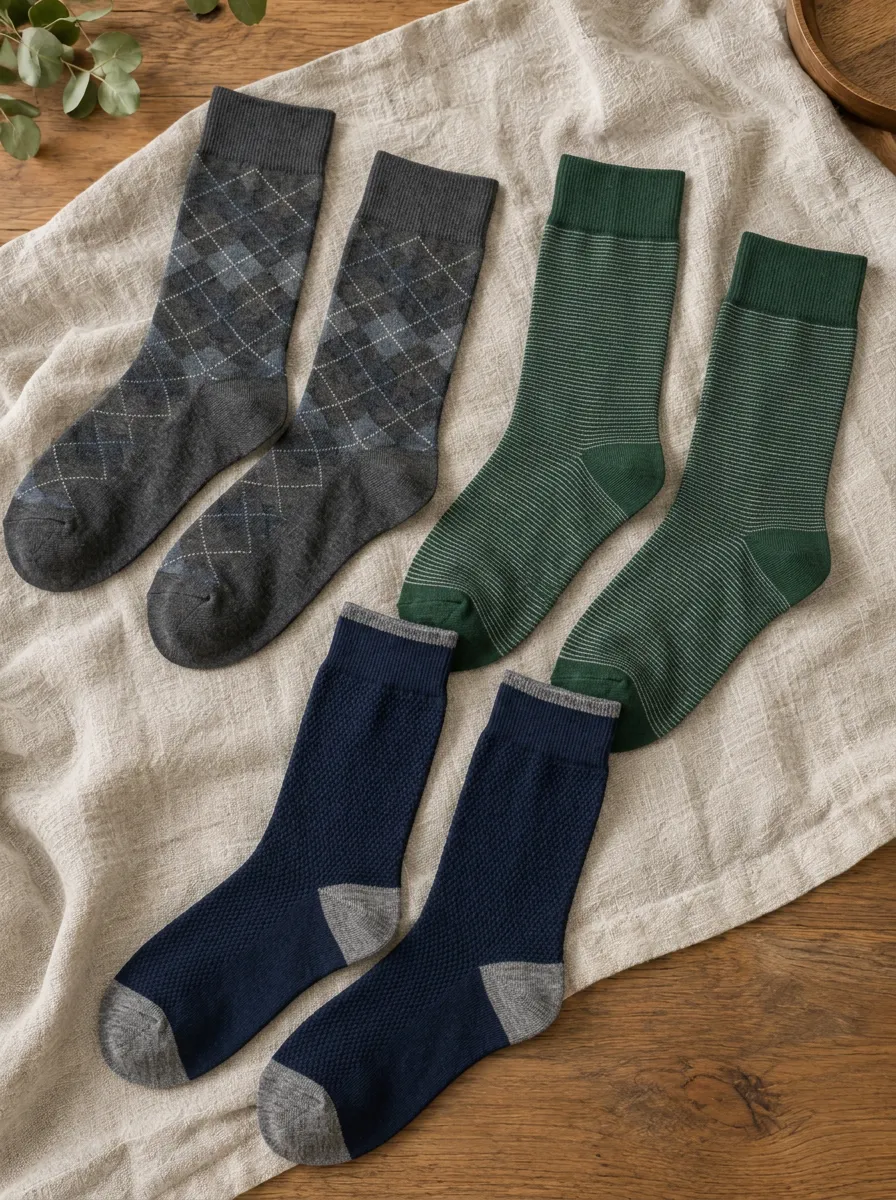 Men's Three Pack Crew Socks Set with Cotton Blend Detail