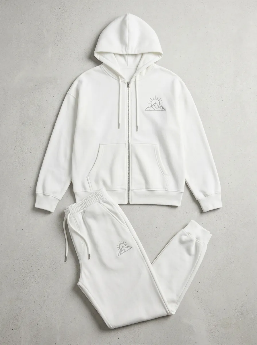 Men's Mountain Sun Embroidered Zip-Up Hoodie Jogger Set