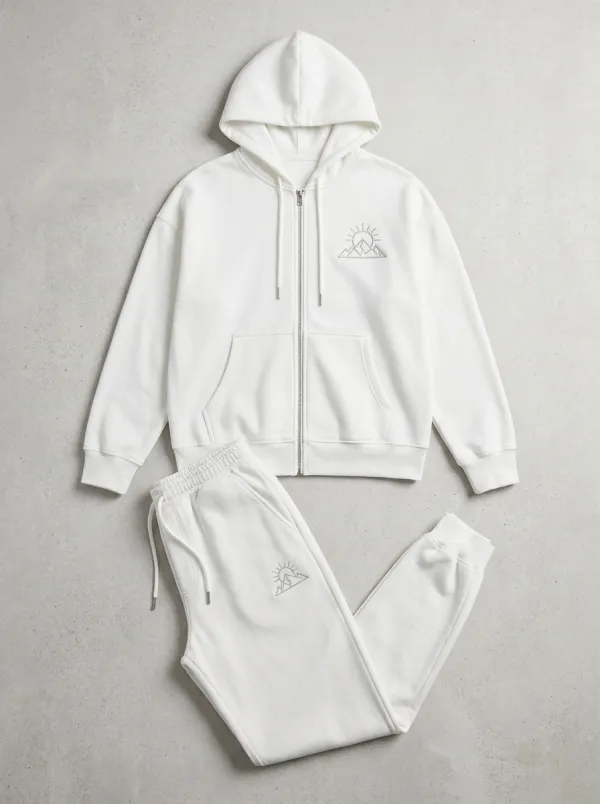 Men's Mountain Sun Embroidered Zip-Up Hoodie Jogger Set