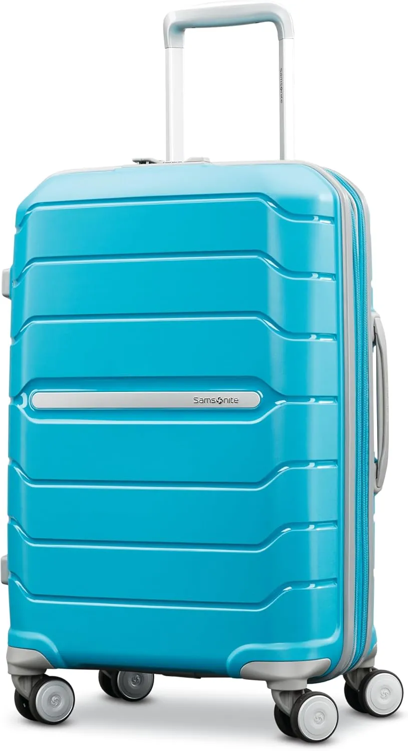 Samsonite Freeform Hardside Carry-On Luggage with Spinner Wheels - Hardshell Suitcase - TSA, Airline-Approved - Expandable Hard Shell, Smooth Rolling Wheels for Lightweight Travel - White/Grey