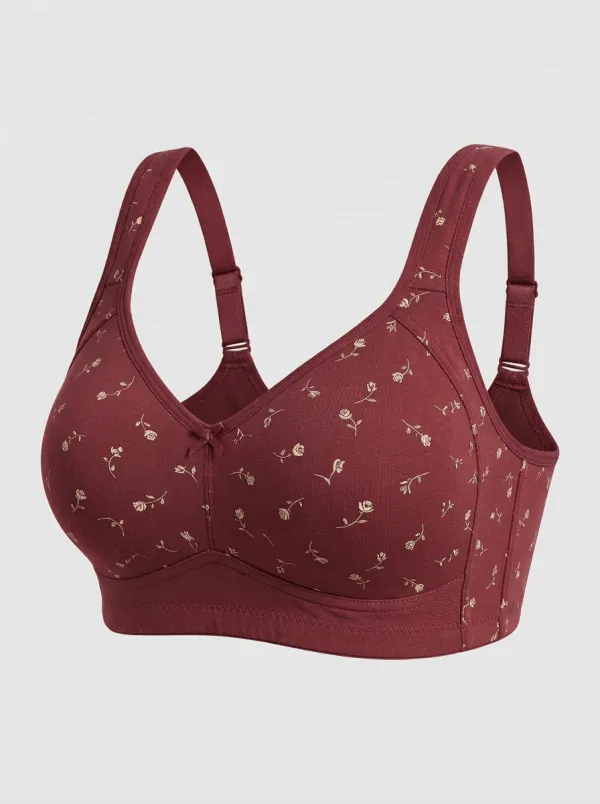 Women's Plus Size Dusty Rose Rose Floral V-Neck Wireless Bra