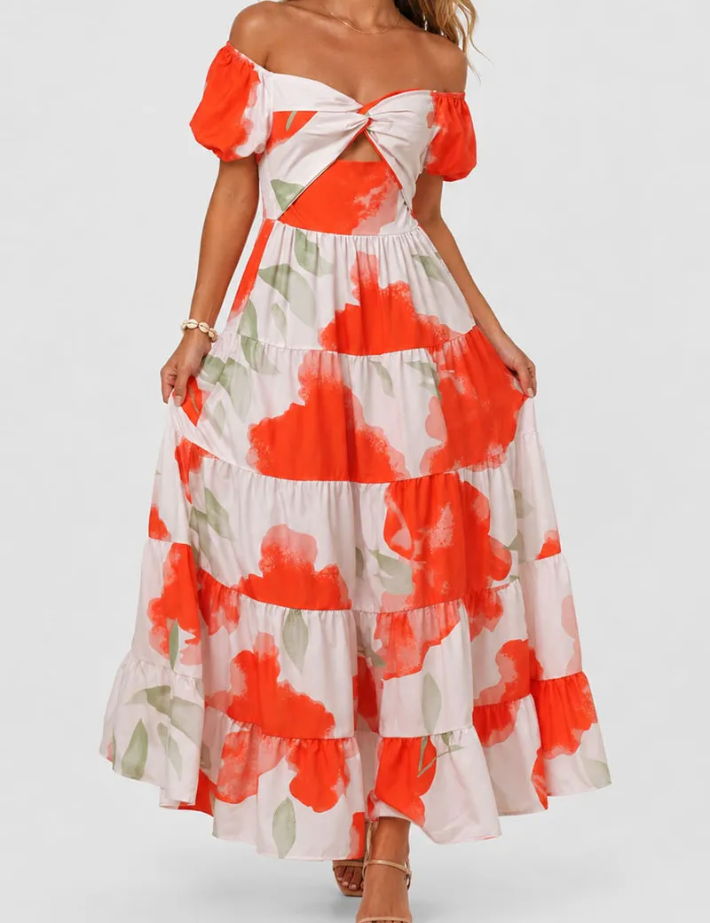 Bubble Short Sleeves Maxi Dress