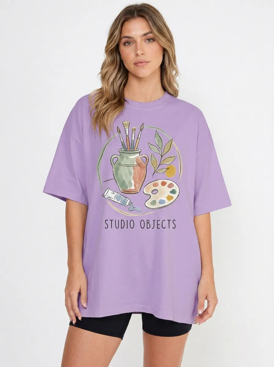 Women's Artist Studio Objects Paintbrush Palette Printed T-shirt