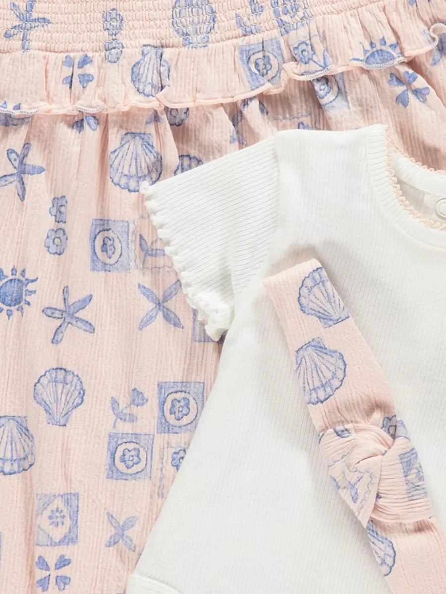 Pink Shell Dungaree All In One and Headband Set
