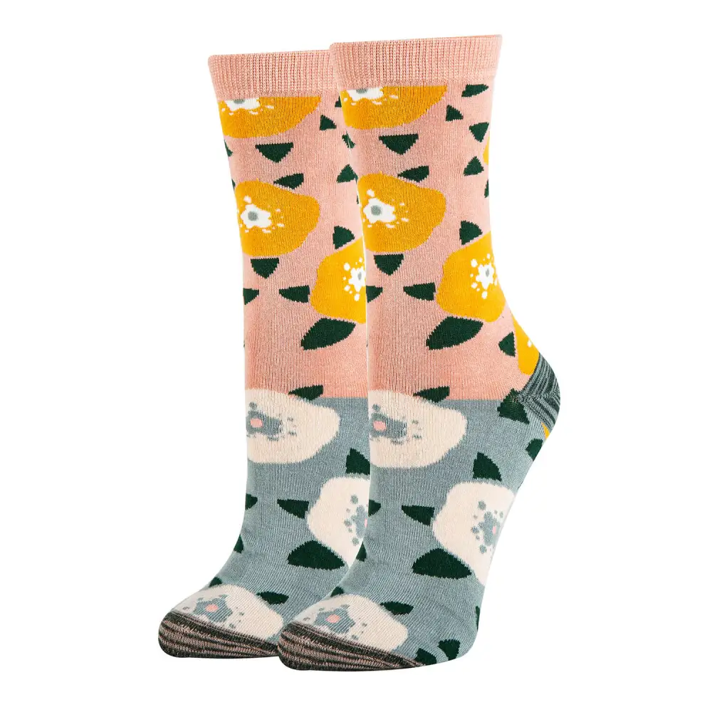 Classic Bamboo Blend Floral Motif Crew Socks