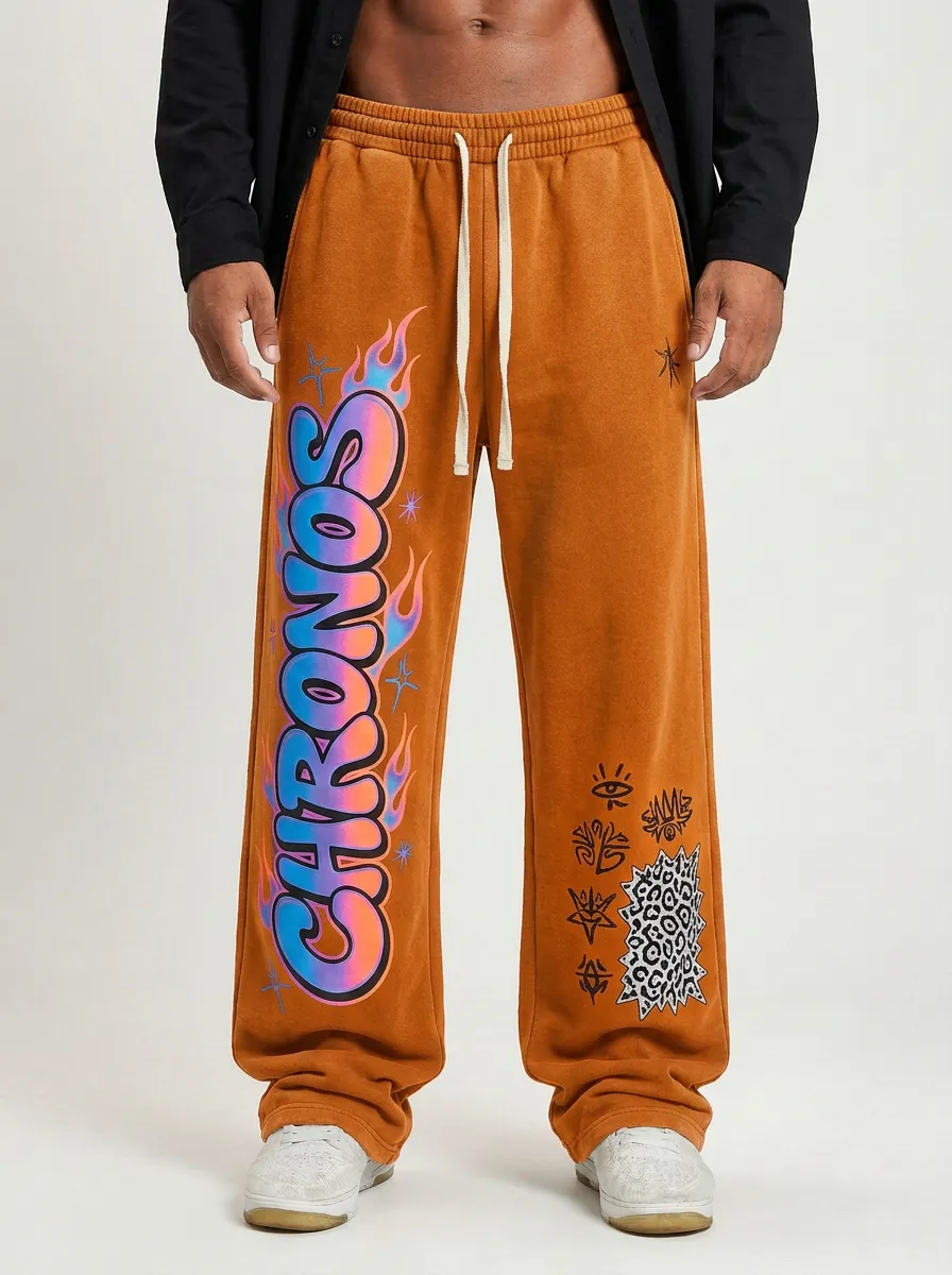 Unisex Streetwear Leopard Flame Sweatpants