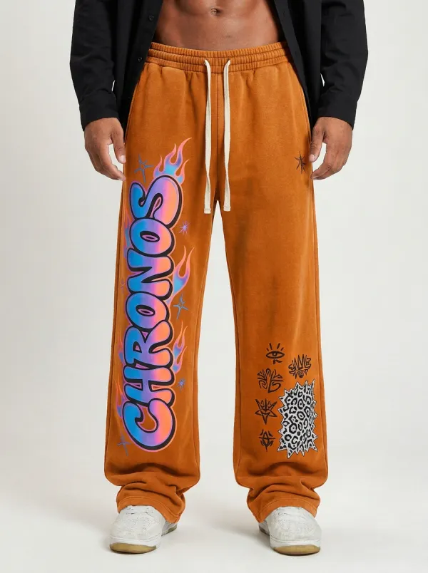 Unisex Streetwear Leopard Flame Sweatpants