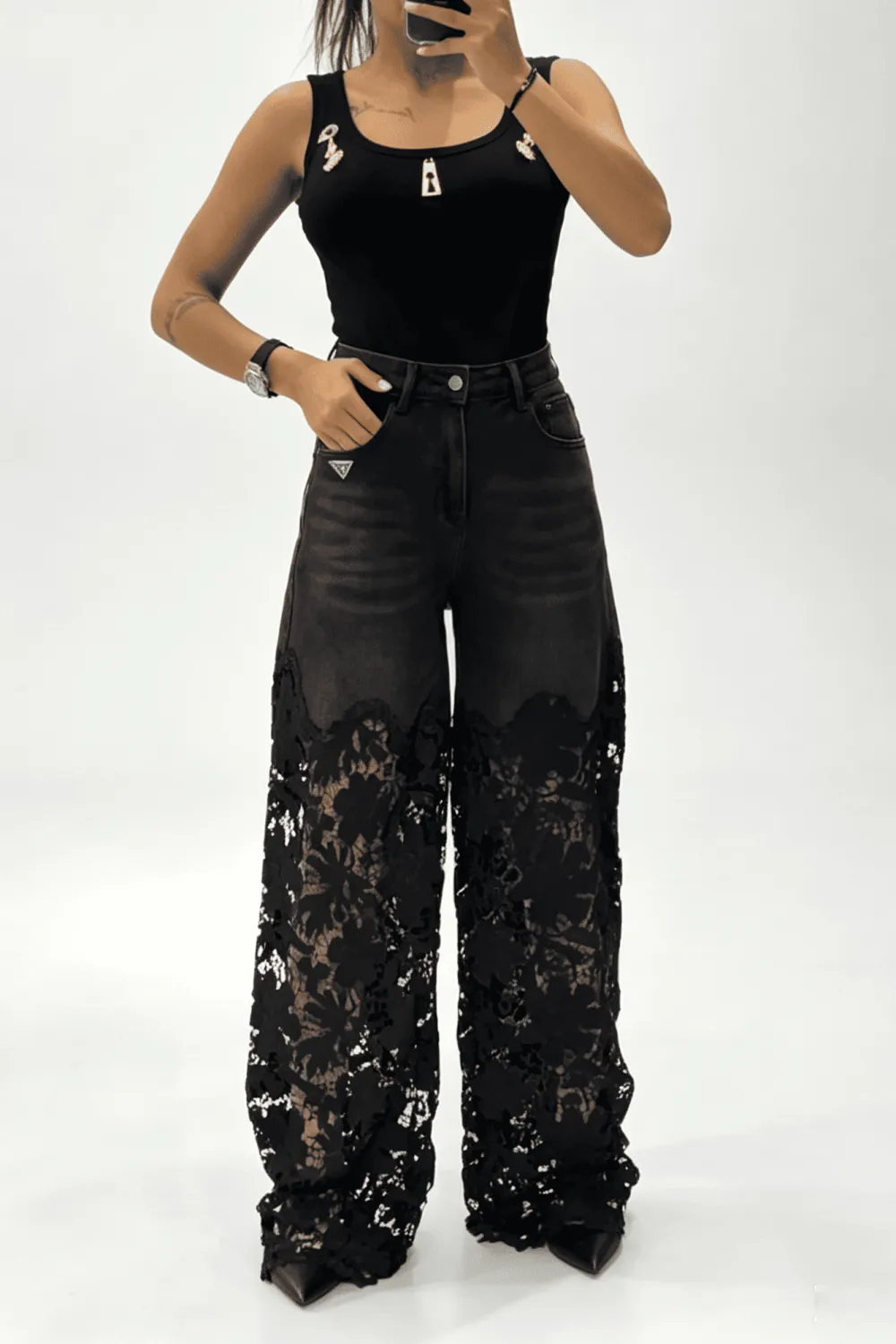 High-Waist Lace Pants