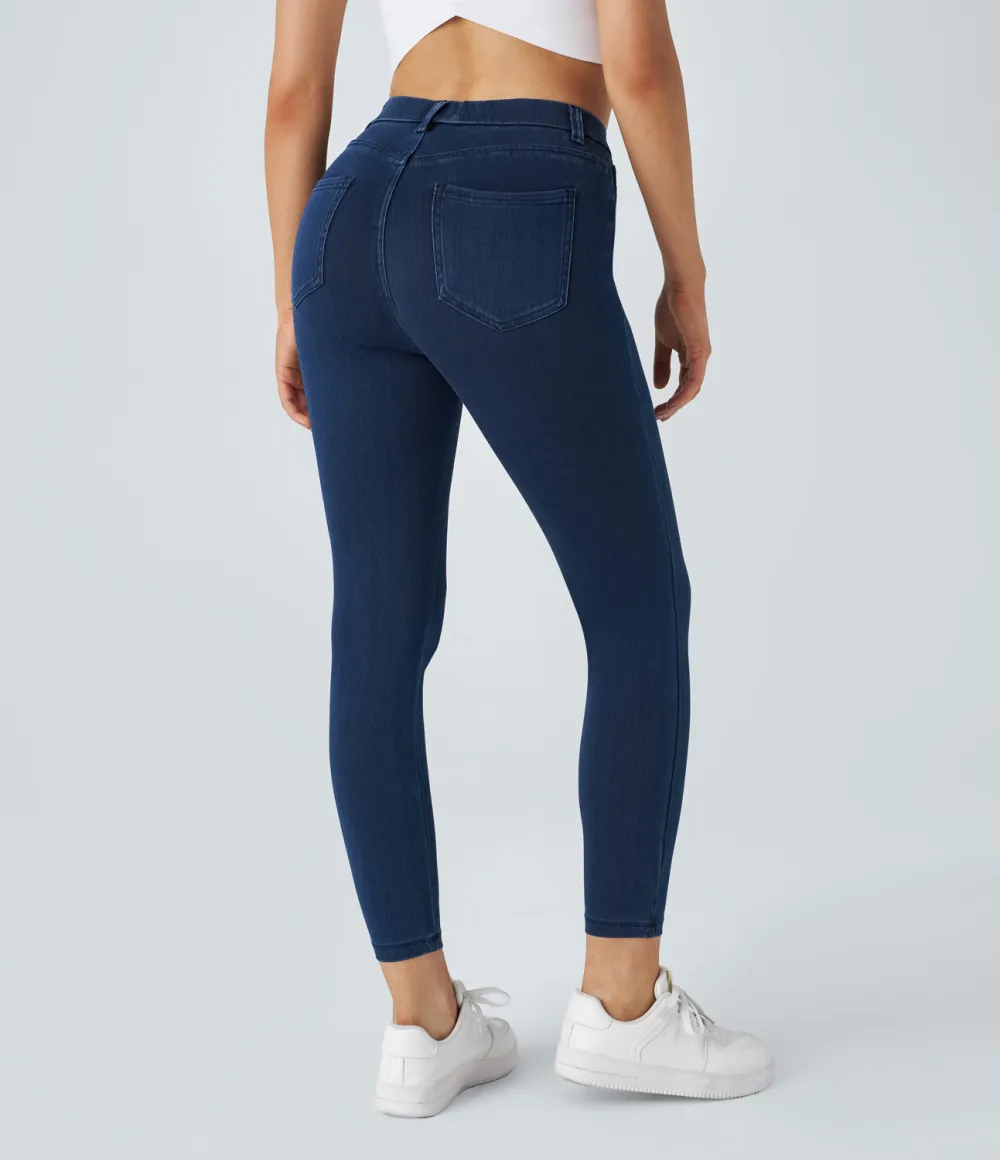 Magic High Waisted Multiple Pockets Stretchy Knit Denim Work Leggings