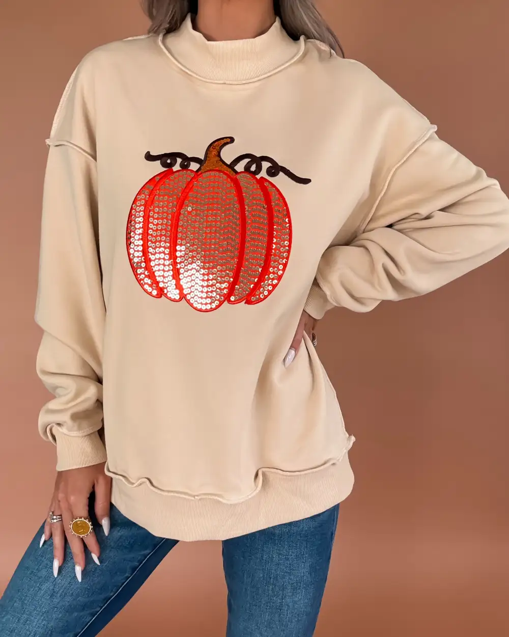Oversized Graphic Sequin Sweatshirt