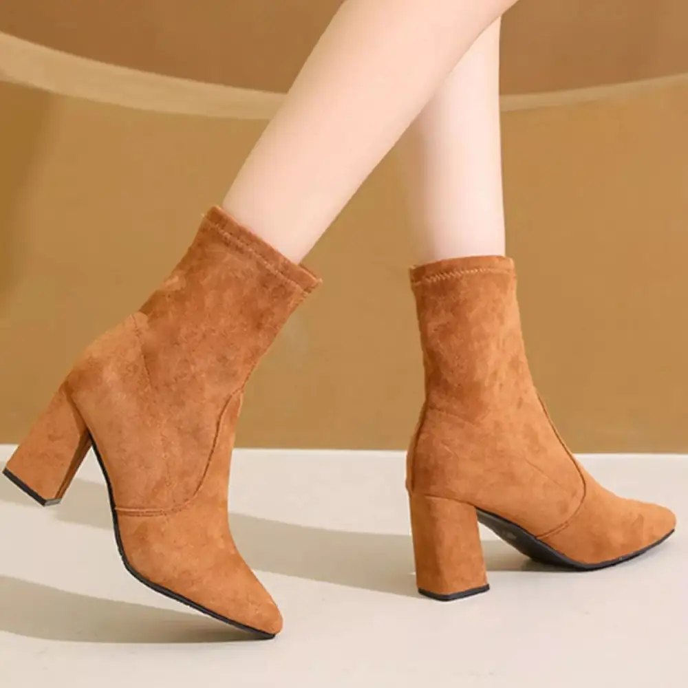 Flowy Point Toe Block Heels Boots