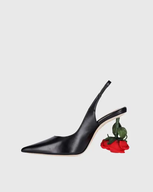 Flower Heel Leather Slingback Pumps