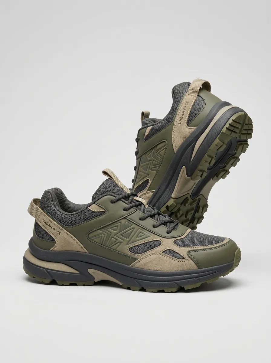 Trail-Inspired Geometric Casual Sneakers