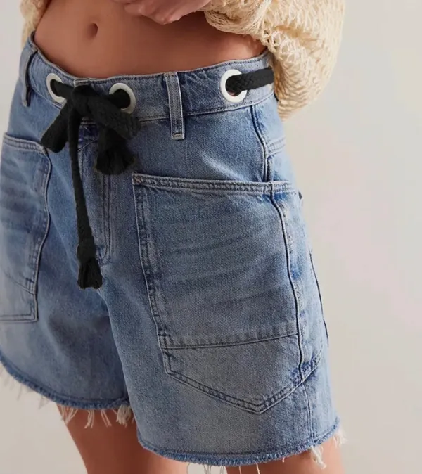 Lace Up Denim Shorts
