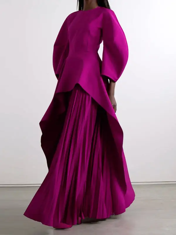 Tiered Pleated Long Neck Maxi Dress