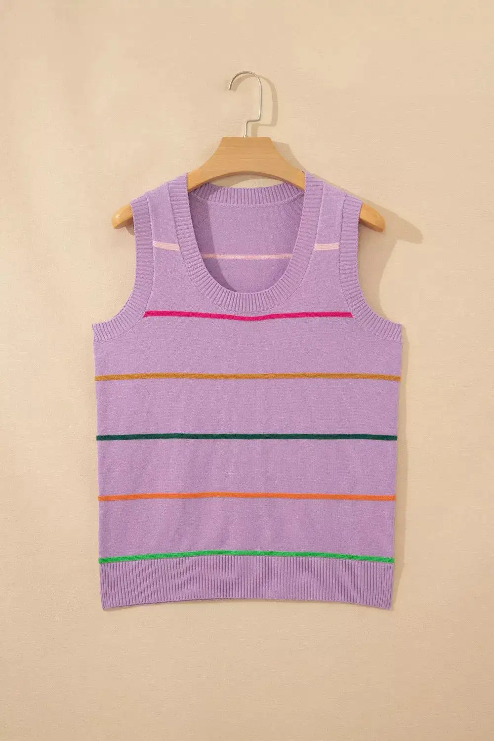 Round-Neck Knit Striped Tank Top