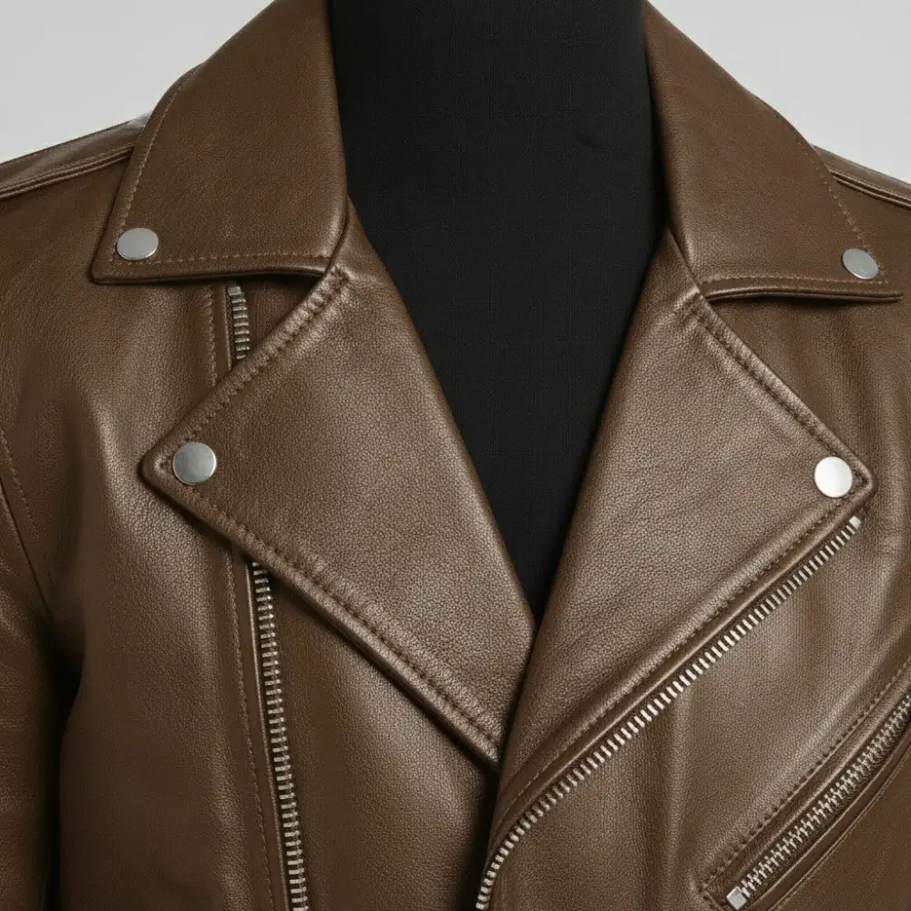 Classic Leather Biker Motorcycle Belted Jacket