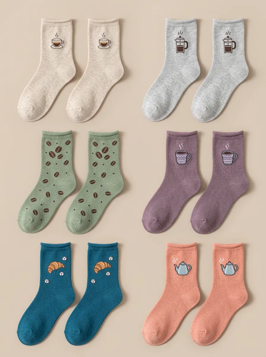 Women's Coffee Motif Crew Sock Set