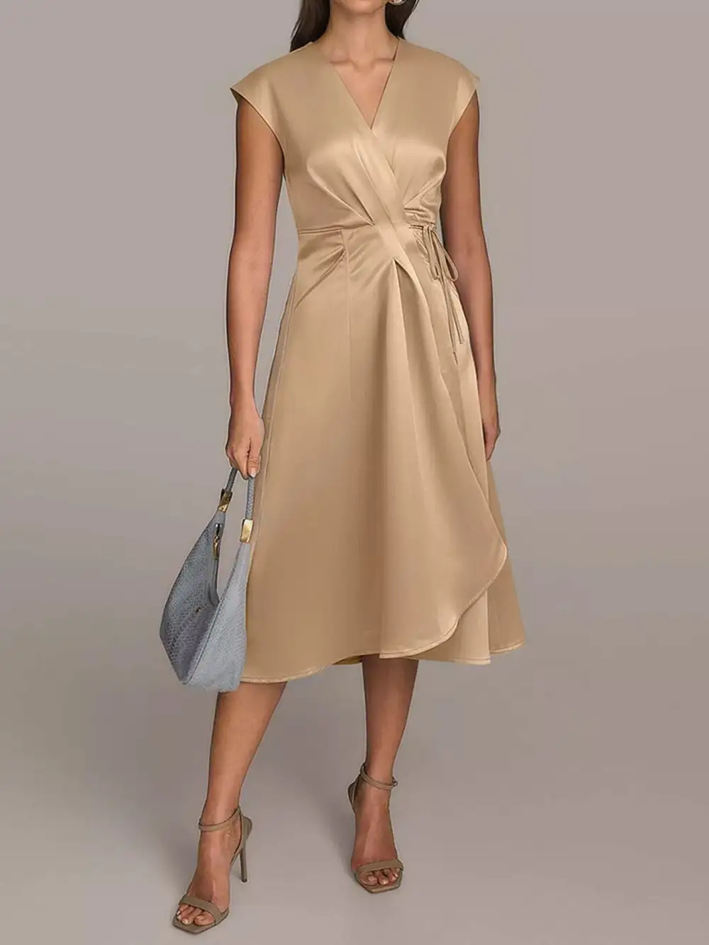 Satin Pocketed Wrap Midi Dress