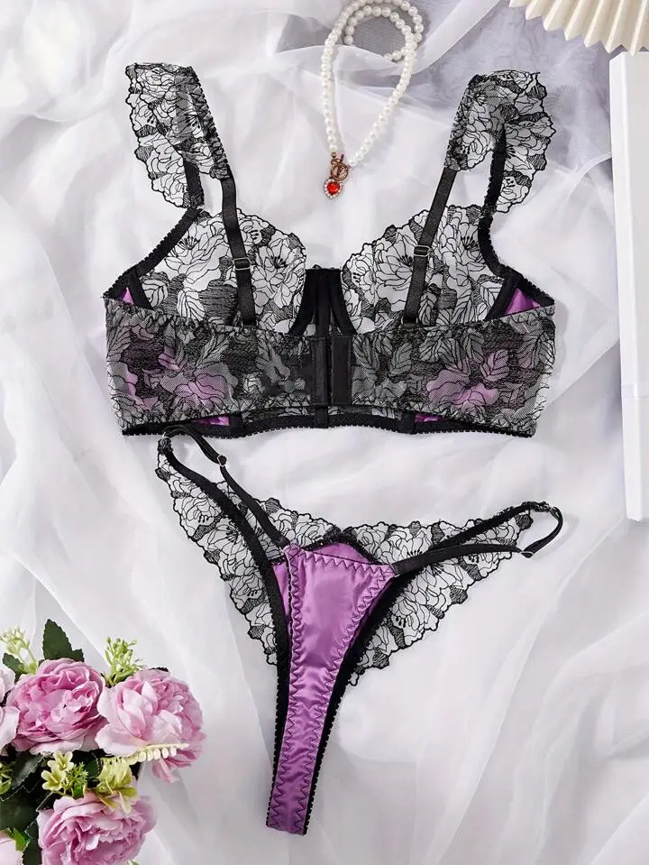Lace Silk Corset Lingerie Set