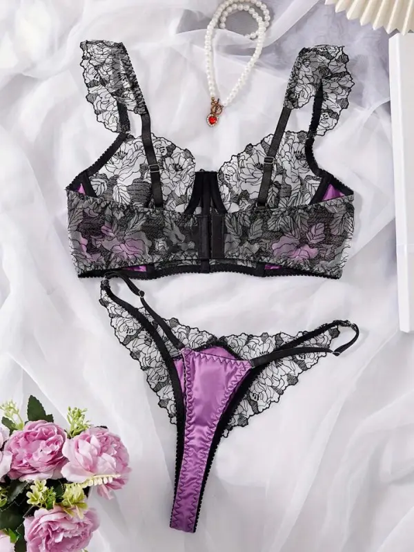 Lace Silk Corset Lingerie Set
