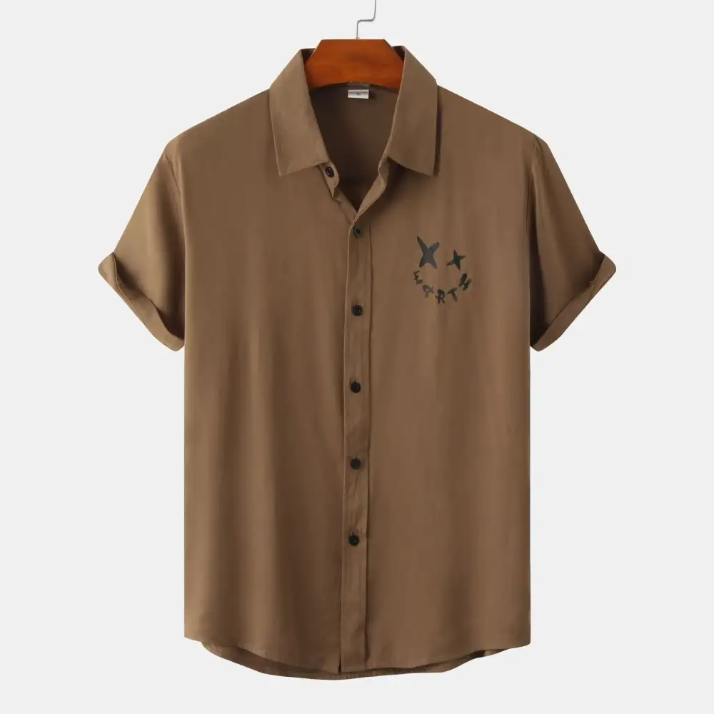 Relaxed Button Front Short Sleeve Collared Polo Shirt