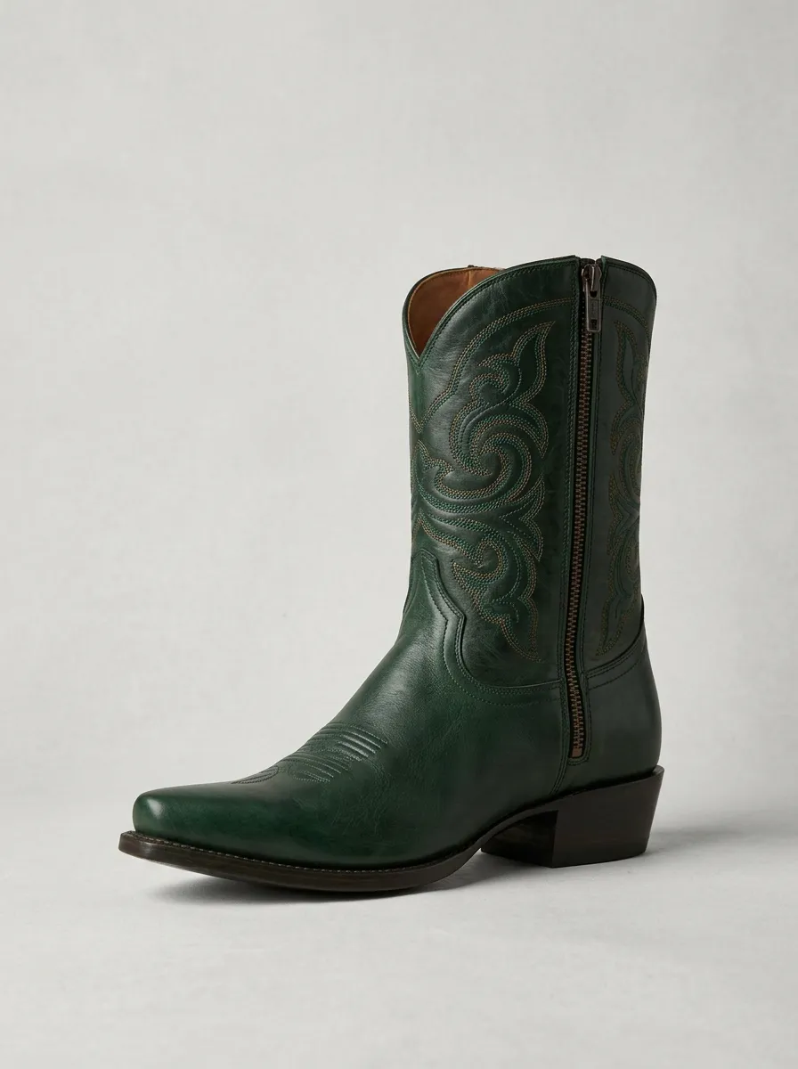 Men's Side-Zip Embroidered Pointed-Toe Western Boots