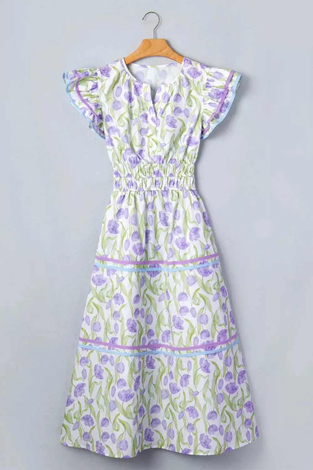 Print Contrast Trim Midi Dress