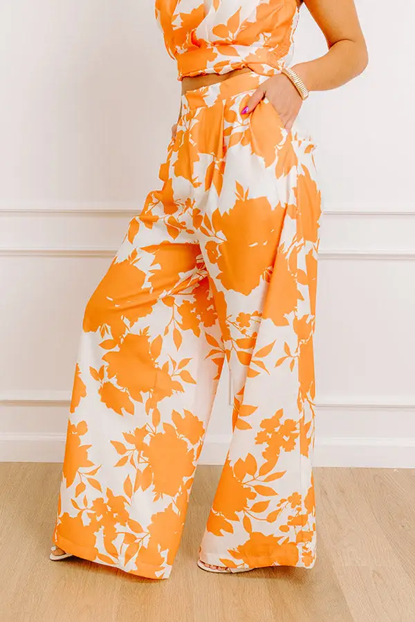 High Waist Wide Leg Floral Pleated Pants