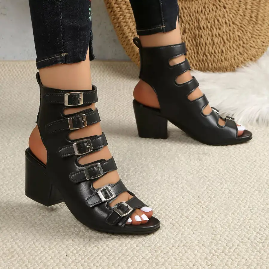Casual Buckle Block Heels Sandals