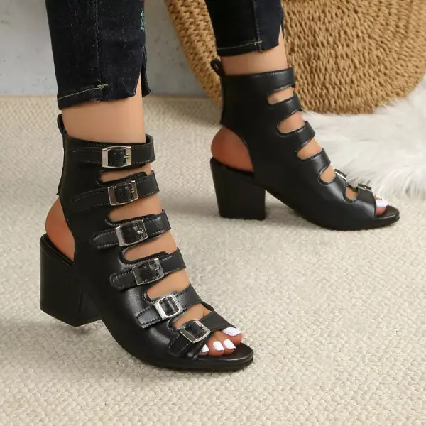 Casual Buckle Block Heels Sandals