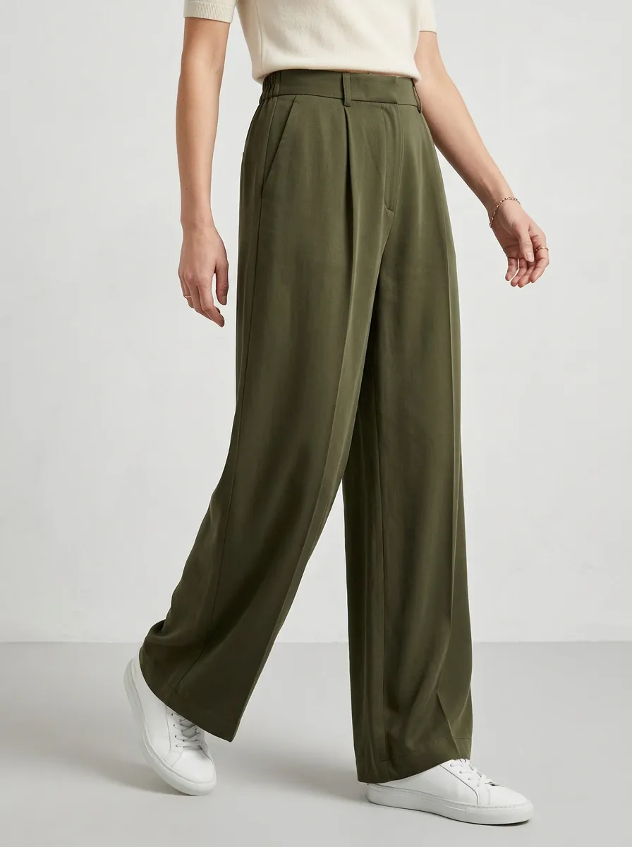 High-Rise Pleated Casual Casual Wide Leg Pants
