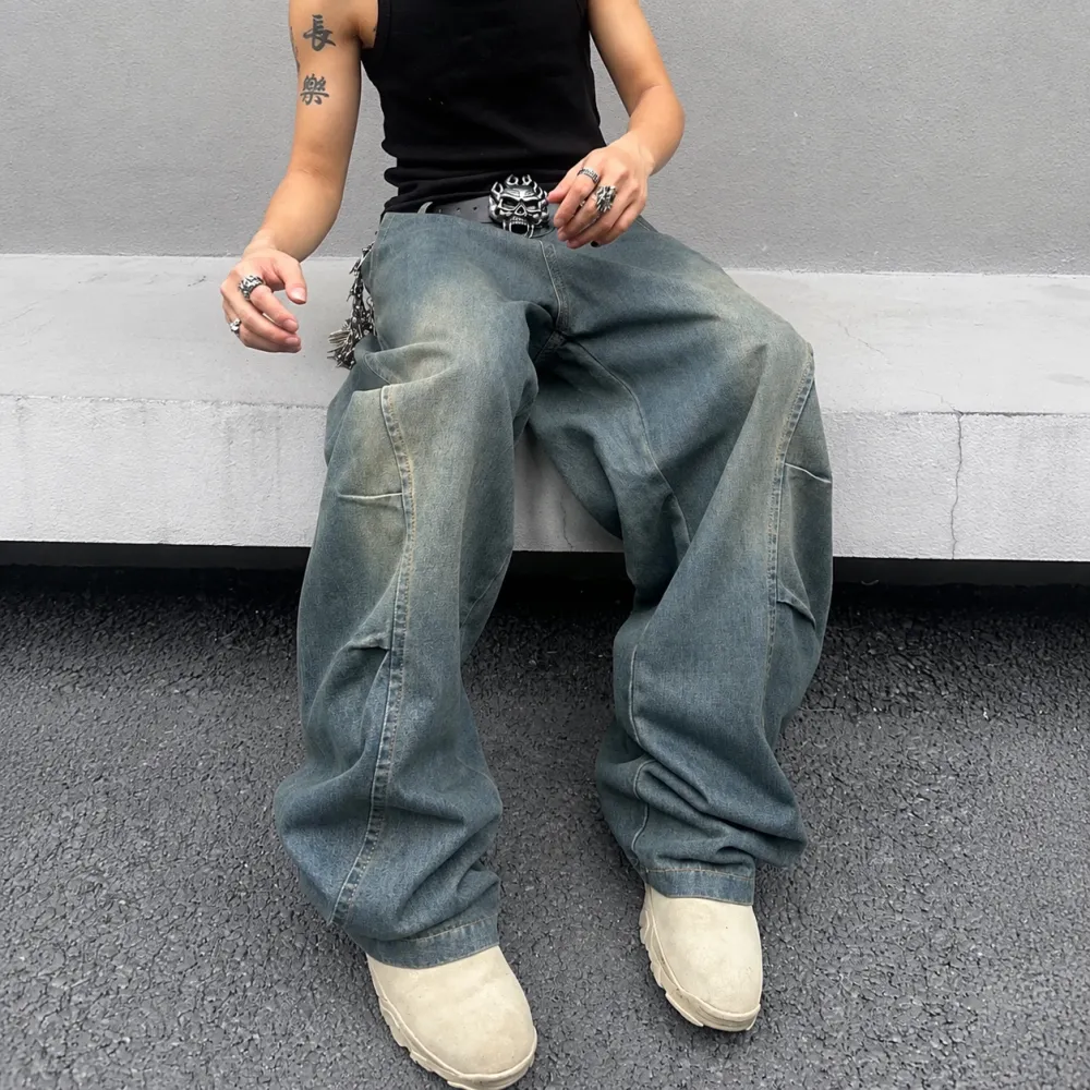 Distressed Wide-Leg Jeans