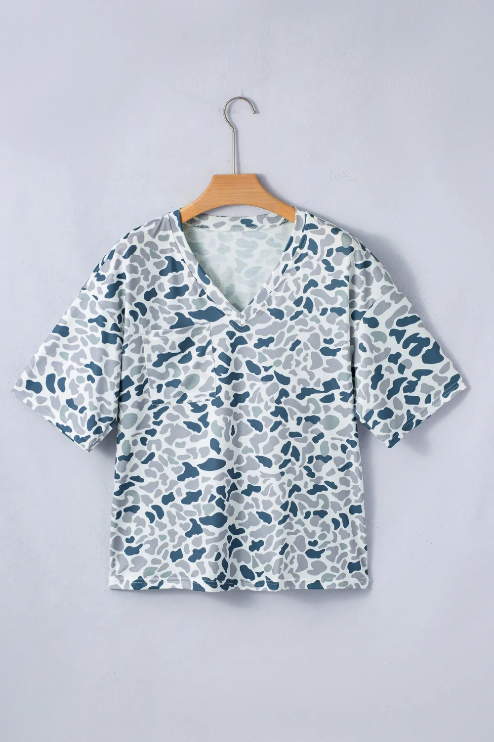 Gray Camouflage Print Single Chest Tee
