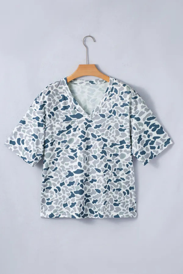 Gray Camouflage Print Single Chest Tee