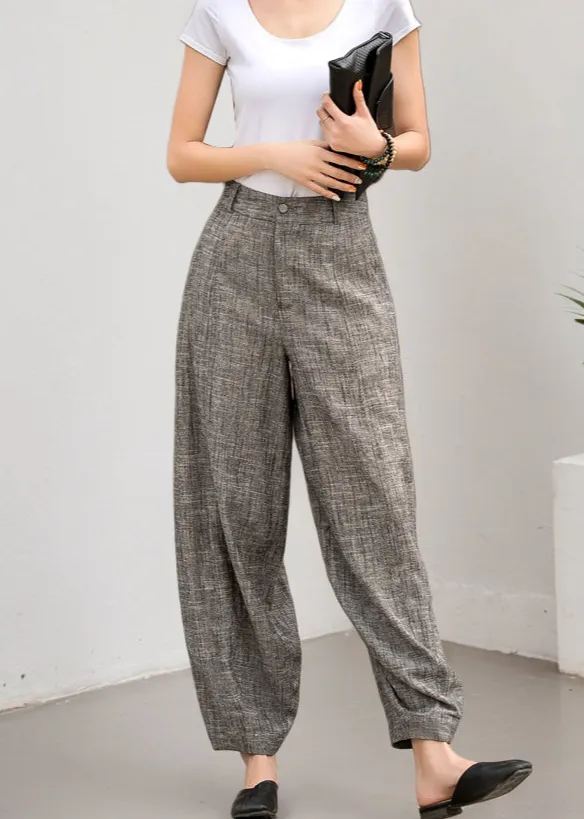 Linen Cotton Wide Leg Pocketed Trousers