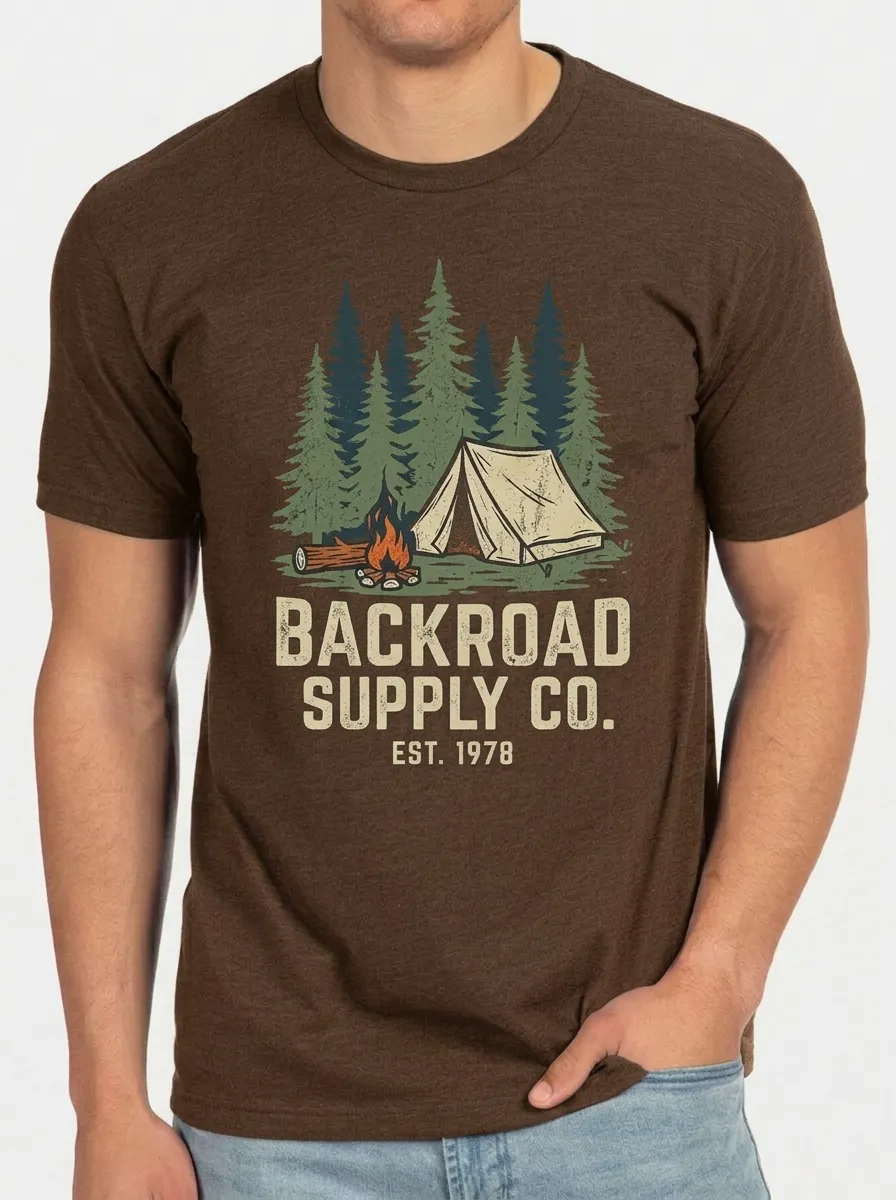Men's Camping Lover Forest Tent Campfire Printed T-shirt