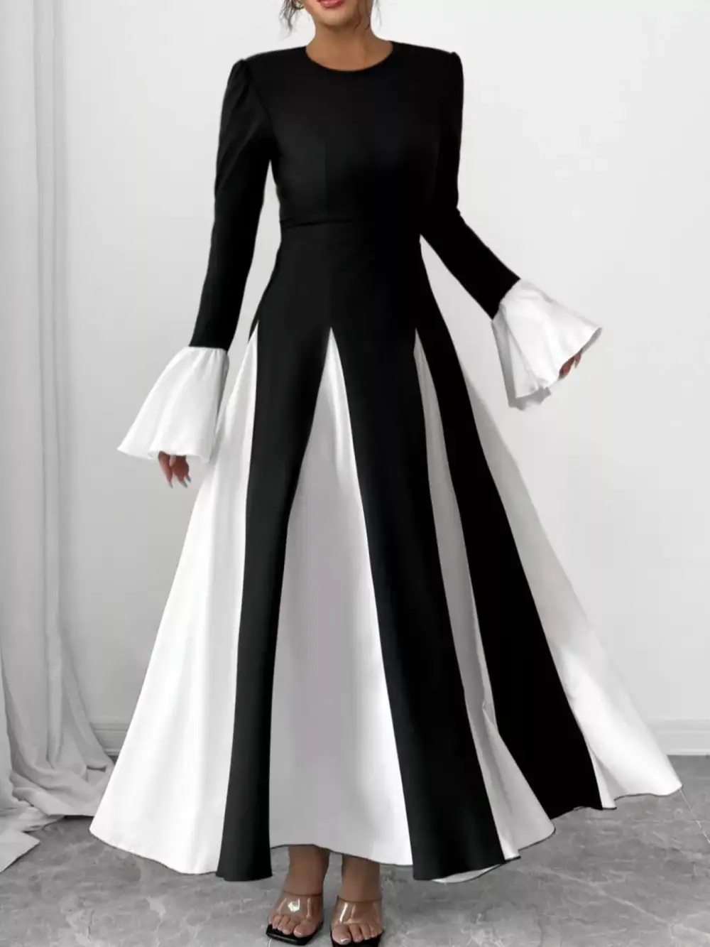 Round Neck Flared Maxi Dress