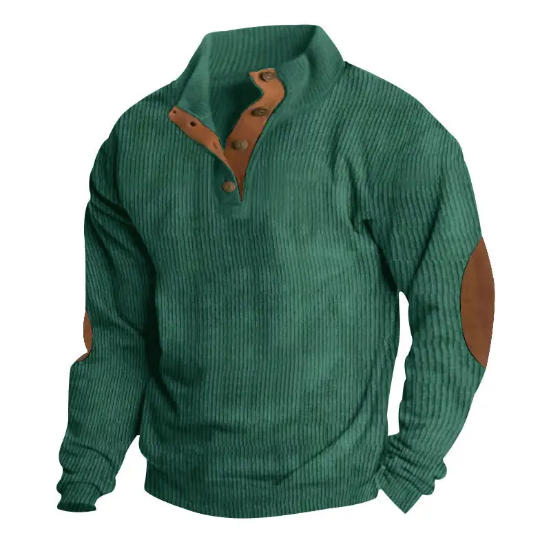 Easy-Wear Corduroy Hoodie With Long Sleeves And Stand Collar
