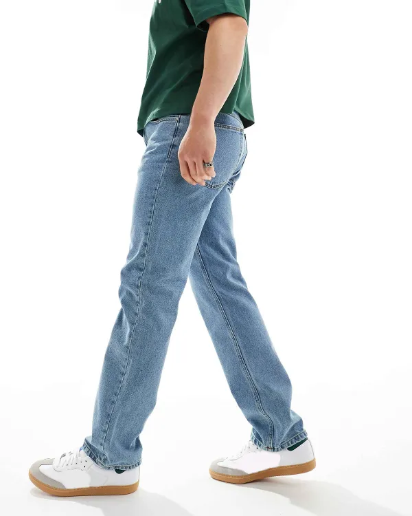 Straight Leg Jeans In Mid Wash Blue