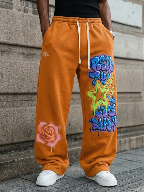 Unisex Streetwear Graffiti Rose Star Sweatpants