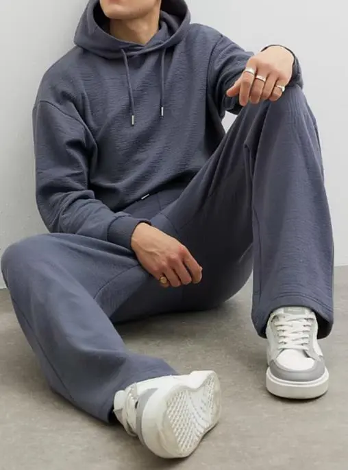 Men's Grey Textured Hoodie