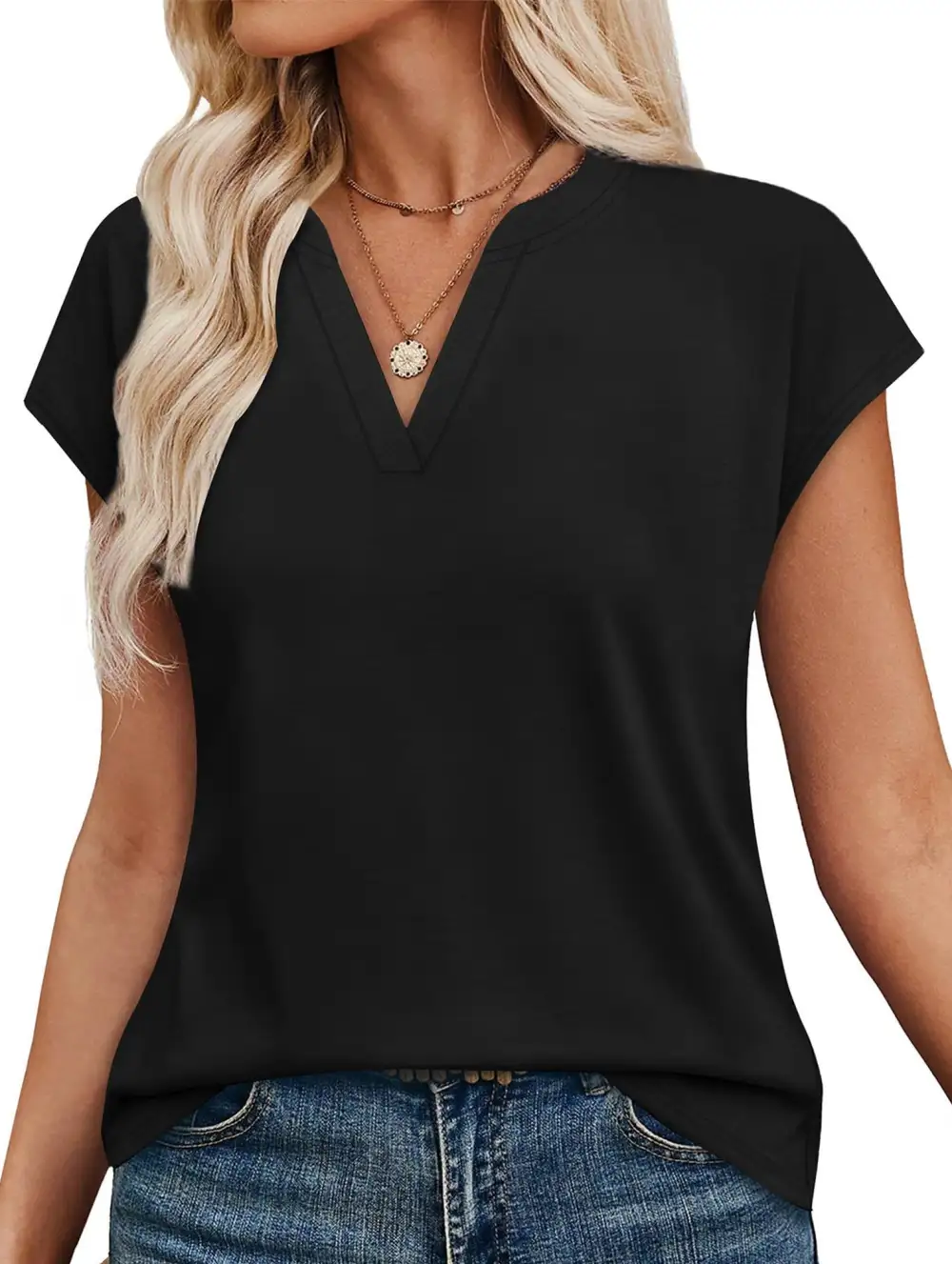 Textured V-Neck Short Sleeve Top
